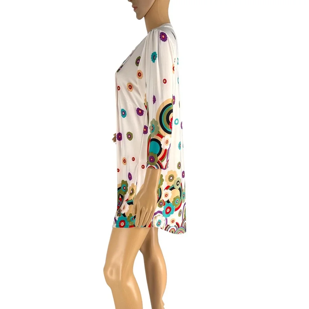 Reborn Pleated Mini Dress Floral 3/4‎ Sleeves Retro Art Deco Size Medium